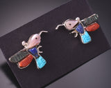 Silver & Turquoise Multistone Zuni Inlay Hummingbird Earrings by Sharon Natewa 3G03M