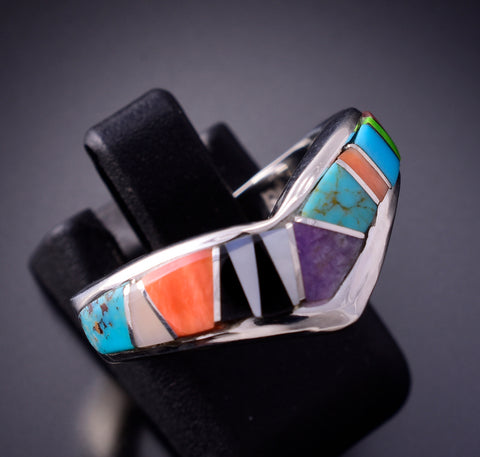 Size 6 Silver & Turquoise Multistone Navajo Inlay Dip Ring by TSF 3L16N