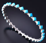 Silver and Diamond-Shaped Turquoise Bangle Bracelet Navajo Handmade 5L17Z