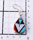 Silver Turquoise Multistone Zuni Inlay Tear Drop Earrings by Carol Niha - 6J32D