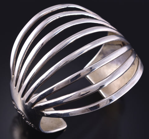 Vintage Silver Navajo Handmade Sunrise Bracelet by Wilbert Benally 5K10J