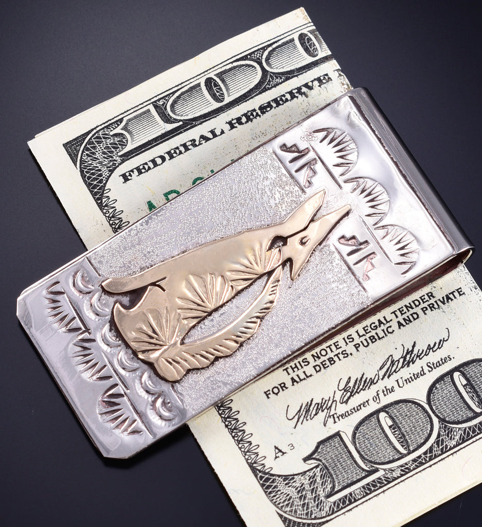 Silver & 12k Gold-filled Navajo Howling Wolf Money Clip by