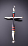 Silver & Turquoise Multistone Zuni Inlay Cross Pendant by Lynette Bowannie 3G05U