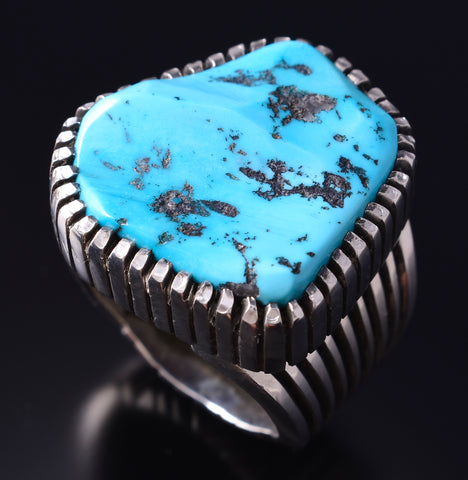 Size 12.5 Silver & Sleeping Beauty Turquoise Navajo Men's Ring Erick Begay 5H04E