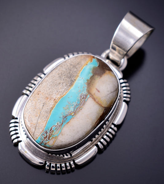 Silver & Boulder Turquoise Navajo Round Pendant by Spencer 6D28R