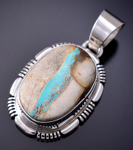 Silver & Boulder Turquoise Navajo Round Pendant by Spencer 6D28R