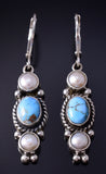 Silver & Golden Hills Turquoise Fresh Pearl Navajo Earrings by Erick Begay 5H02O