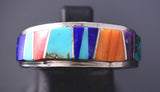 Size 7-1/2 Silver & Turquoise Multistone Navajo Inlay Ring Pamela Daniels 6F17H