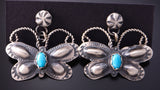 Silver & Turquoise Navajo Handmade Butterfly Earrings by Tim Yazzie 3B10L