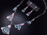 Silver & Turquoise Multistone Zuni Inlay Necklace & Earring Set K.D. Boone 5J29G