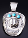 Silver & Turquoise Navajo Handmade Cowboy Hat Pendant by Bobby Platero 5L13X