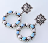 Silver & Golden Hills Turquoise & Pearl Navajo Circle Earrings by Erick Begay 3H20C