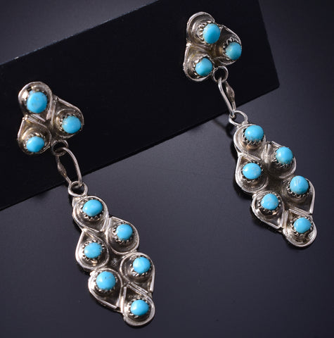 Silver & Turquoise Zuni Petit Point Dangle Earrings by Waylon Johnson 5G16V