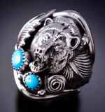 Size 10 Silver & Turquoise Navajo Grizzly Bear Men's Ring Darrell Morgan 6J30G