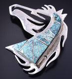 Silver & Turquoise Navajo Inlay Freedom Horse Brooch - Jon Peters 5E06U