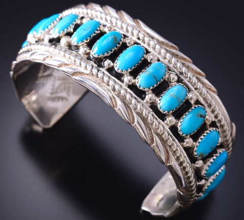 Silver & Kingman Turquoise Navajo Handmade Bracelet by Brian Jones 6F17M