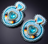 Navajo Handmade Glass Beaded Heart Shield Earrings by Mary Lee 6D22M