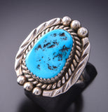 Size 7-1/4 Silver & Kingman Turquoise Navajo Handmade Ring by Julia Etsitty 3F19L