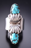 Vintage Size 9-1/4 Silver & Turquoise Navajo Handmade Ring 6D28K