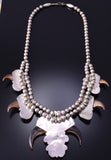 Vintage Silver & Turquoise Coral Bear Claw Navajo Necklace by EB 4K28A