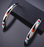 Silver Multistone Zuni Inlay Half Hoop Earrings by Jeanette Chavez 6G29X