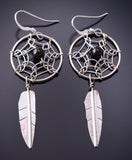 Silver & Onyx Navajo Dream Catcher Earrings by Lorenzo Arviso Jr. 3K09P