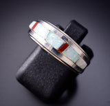 Size 6-1/2 Navajo Opal and Red Coral Inlay Ring by Wilbert Muskett 6K22X