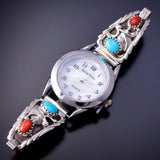 Silver & Turquoise w/ Coral Navajo Watch by Annie Spencer 4L07P