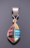 Silver & Turquoise Multistone Zuni Inlay Waterdrop Pendant 3F19W