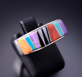 Size 6-1/2 Silver Multistone Navajo Inlay Ring by TSF 3L07T