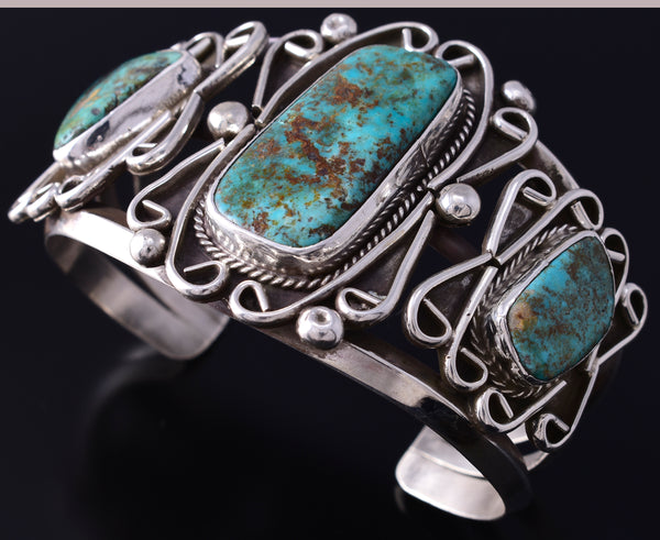 Vintage Silver & Turquoise Navajo Handmade Bracelet 5L10T