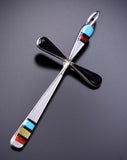 Silver & Turquoise Multistone Zuni Inlay Cross Pendant By Sylvester Noche - 6J31X