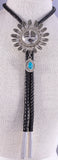 Silver & Turquoise Navajo Handmade Sunface Kachina Bolo Tie Wilford Begay 5J29O
