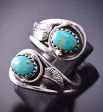 Adjustable Silver & Turquoise Feathers Wrap Ring by Genevieve Francisco 4A12R
