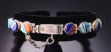 Silver & Turquoise Multistone Navajo Inlay Link Bracelet by Bessie Johnson 3F10F