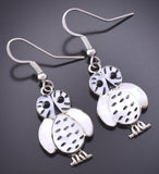 Silver & Mother of Pearl & Jet Zuni Inlay Owl Earrings Regina Kallestewa 3K09Q