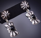 Silver & Onyx Navajo Handmade Concho Dangle Earrings by Ravis Henry 6D20B
