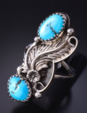 Size 5-1/4 Silver & Kingman Turquoise Feather Navajo Ring by William Begay 5L07J