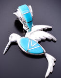 Silver & Turquoise Navajo Inlay Hummingbird Pendant by TSF 3L08B