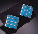 Silver & Turuqoise Zuni Inlay Square Post Earrings by Viann Haloo 3G05Z