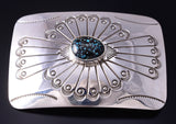 Silver & Hubei Turquoise Navajo Handmade Belt Buckle by Joan Begay 5L13N