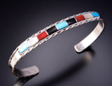 Silver & Turquoise Multistone Zuni Inlay Bracelet by Jessica Chavez 3F12G