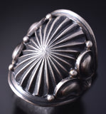 Size 6-3/4 Silver Navajo Handstamped Concho Face Ring by Derrick Gordon 5H21M
