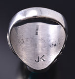 Size 9-3/4 Vintage Silver & Turquoise Eagle Feather Side Navajo Ring by JK 6A03Q