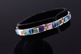 Silver & Turquoise Multistone Inlay Navajo Handmade Link Bracelet by Pamela Daniels 3F10G