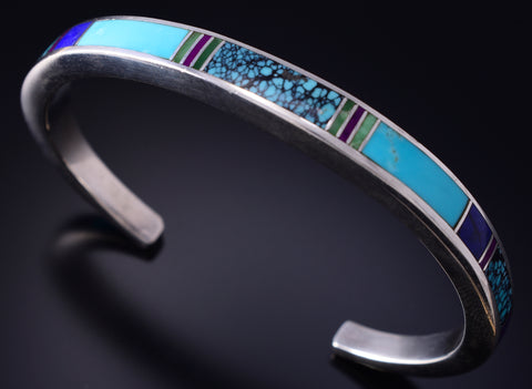 Silver & Turquoise Multistone Navajo Inlay Bracelet by SS 5F10F