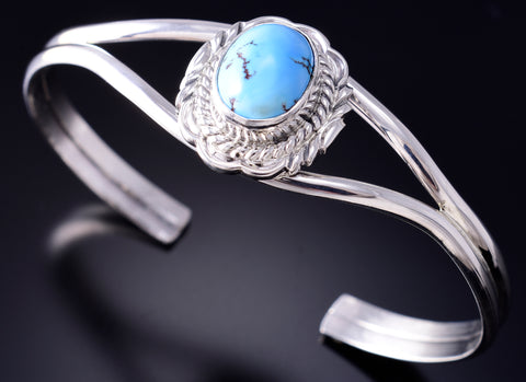 Silver & Golden Hills Turquoise Navajo Handmade Bracelet by Virgil Chee 5L21H