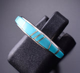 Size 5-1/2 Silver & Turquoise Navajo Inlay Ring 4B21A