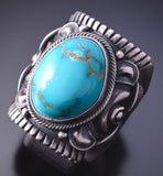 Size 9-3/4 Silver & Turquoise Navajo Handmade Mens Ring by Derrick Gordon 4J30U