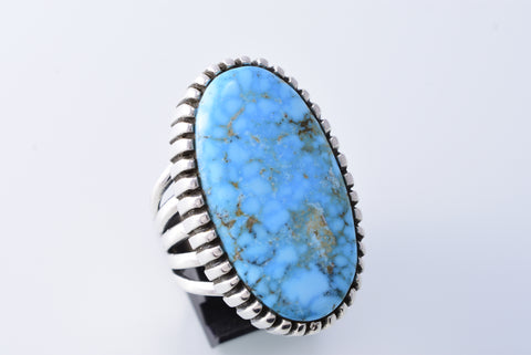 Size 9-1/4 Silver & Turquoise Navajo Handmade Ring by Erick Begay 3H21T
